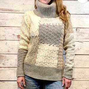 Sundance Saco Patchwork Lambswool Shawl Turtleneck Sweater M